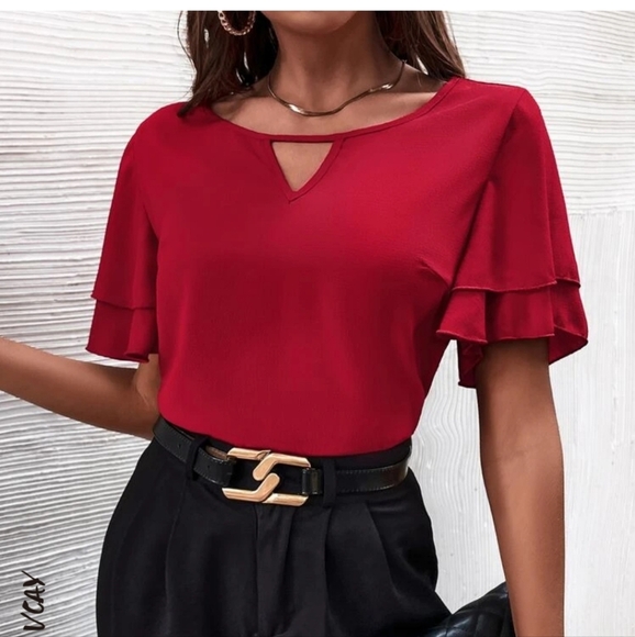 Shein Keyhole Neckline Butterfly Sleeve Blouse XXL, (14) - Picture 2 of 4